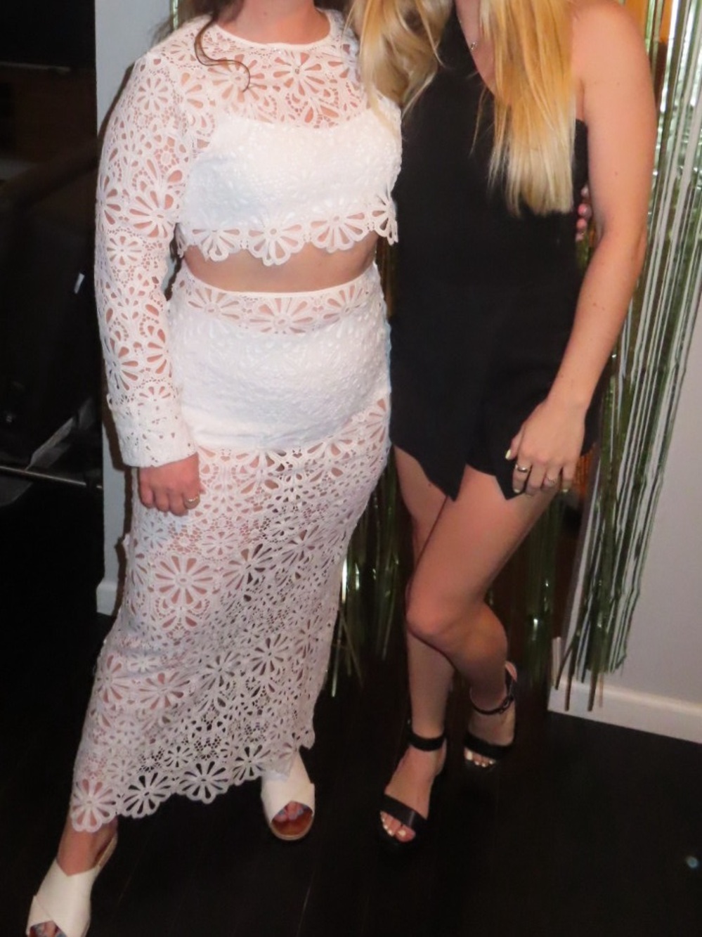White Unlined Floral Lace Long-Sleeve/Maxi Set